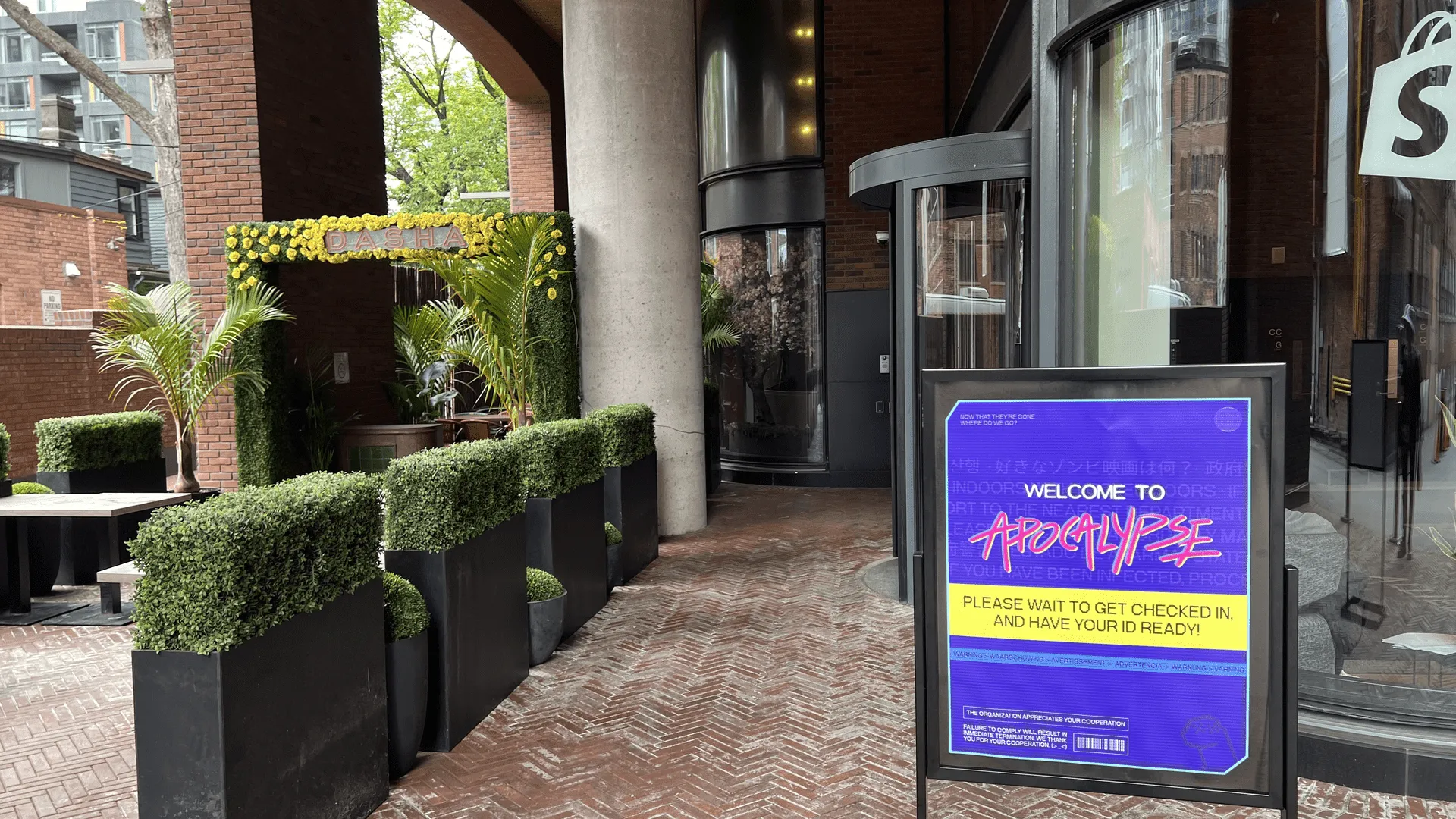 Apocalypse sign outside Shopify